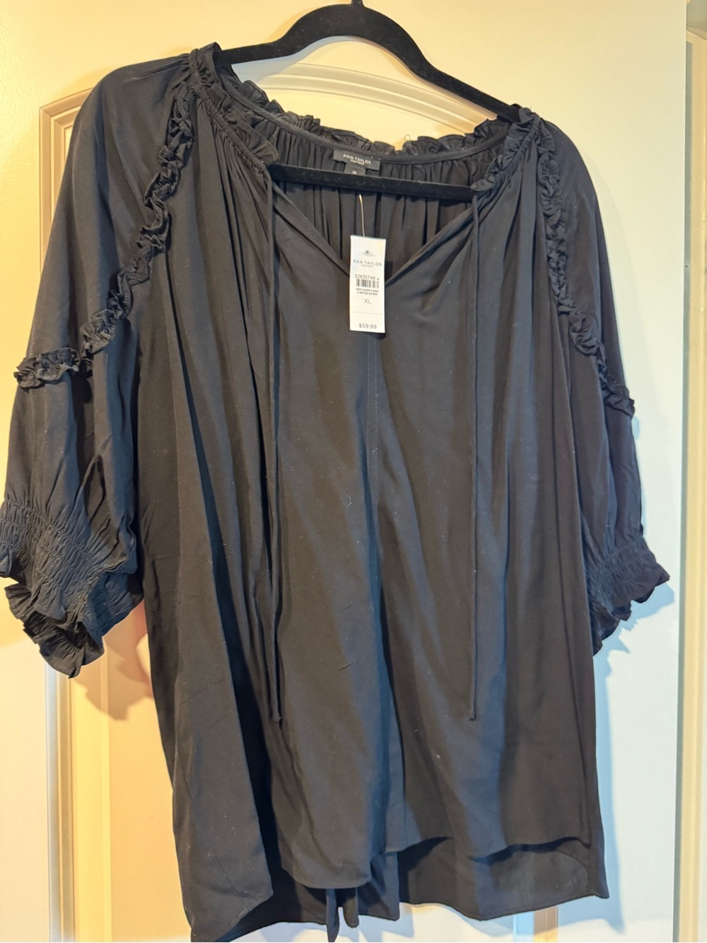 Ann Taylor Black Ruffled Peasant Top NWT